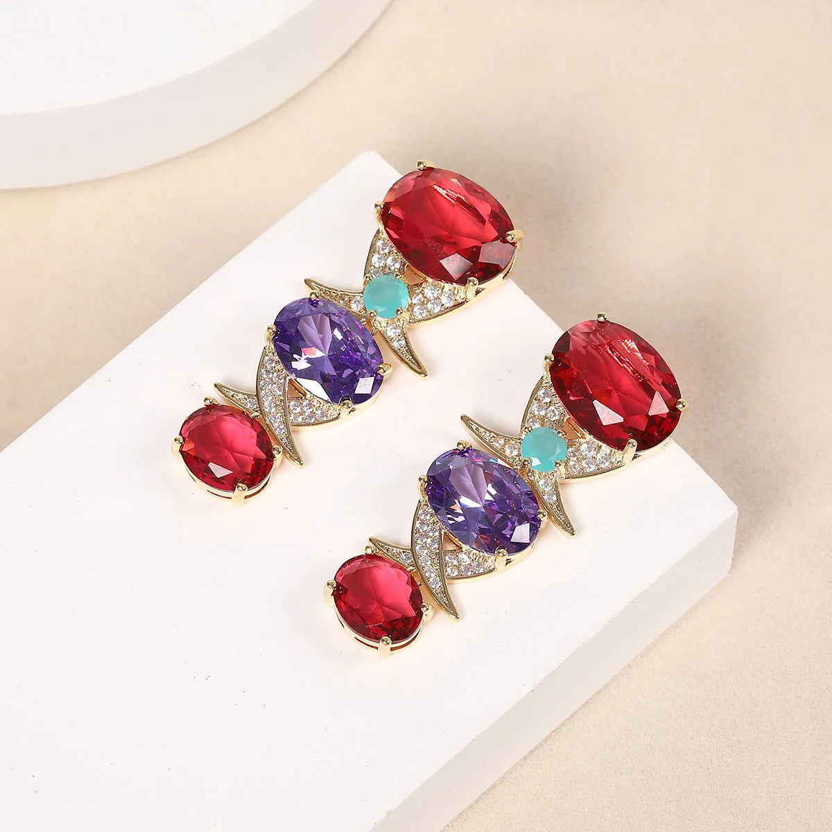 Bilincolor Colored Large Zircon Fashion Personality Cross Earrings For Women