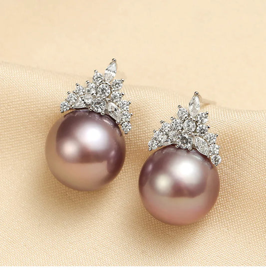 Bilincolor Silver Purple  Freshwater Pearl Earrings For Gift  or Party