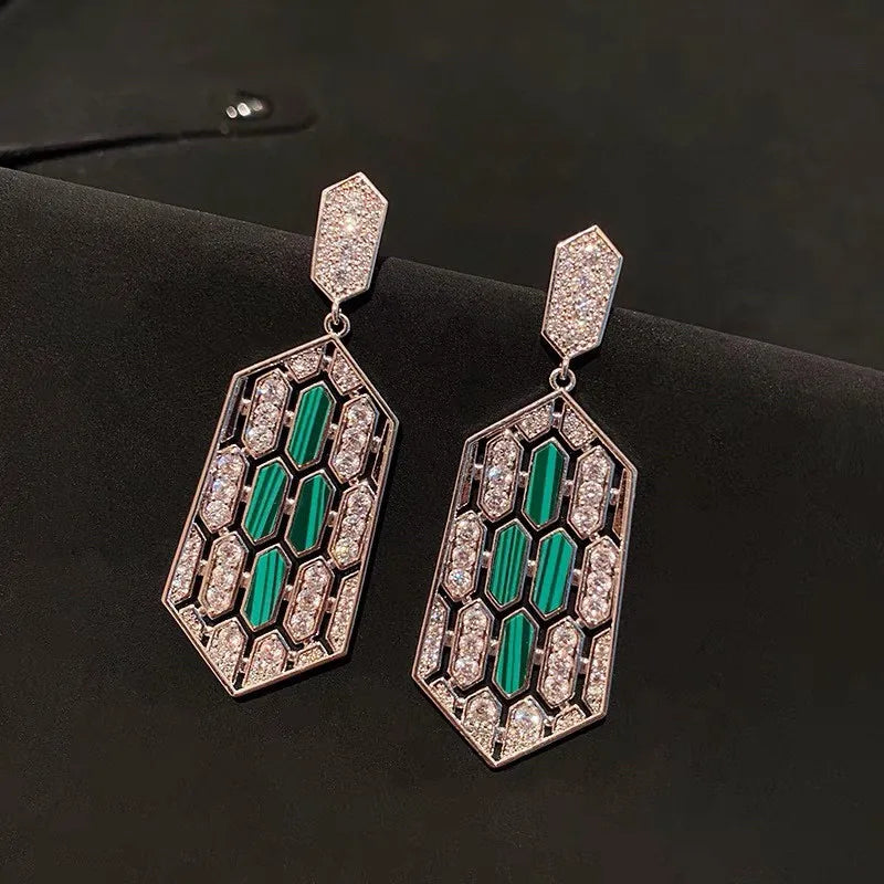 Bilincolor Geometric Shield Shaped Micro Inlaid Zircon Earrings for Women