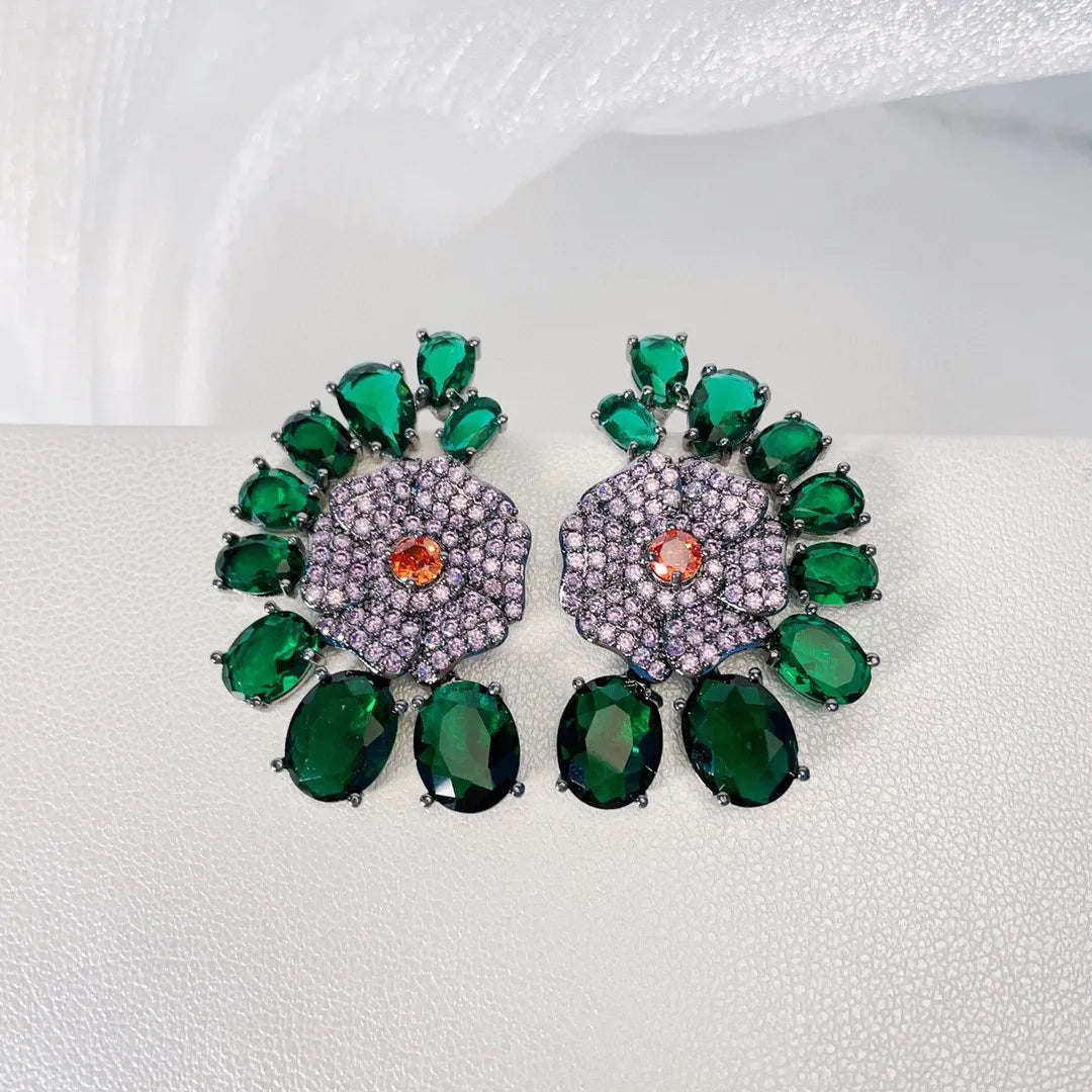 Bilincolor Fashion Fresh and Colorful Zircon Flower Earrings for Women