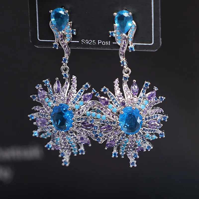 Bilincolor Fashion New Micro-Set Zircon Fireworks Water Drop Earrings for Party