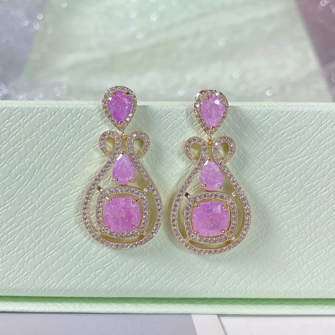 Bilincolor Ice Zirconium Trendy Candy Color Light Luxury Temperament Earrings For Women