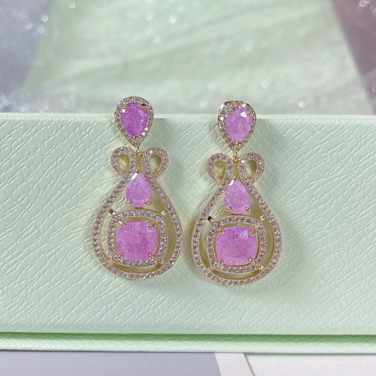 Bilincolor Ice Zirconium Trendy Candy Color Light Luxury Temperament Earrings For Women