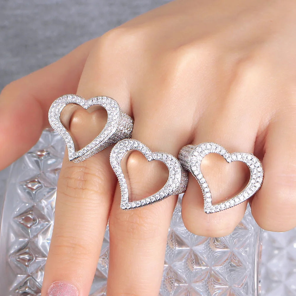 Bilincolor  Internet Celebrity Micro Set Zircon Heart Shaped Ring for Women