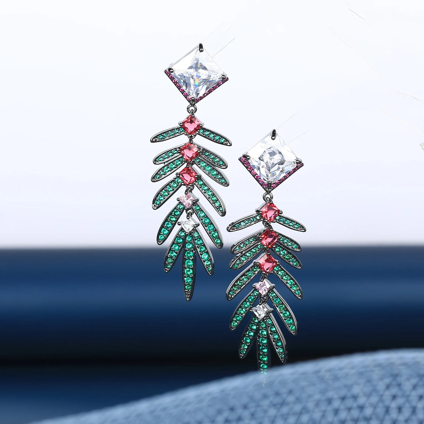 Bilincolor Light Luxury Maple Leaf Zircon Elegant Earrings for  Wedding or  Party