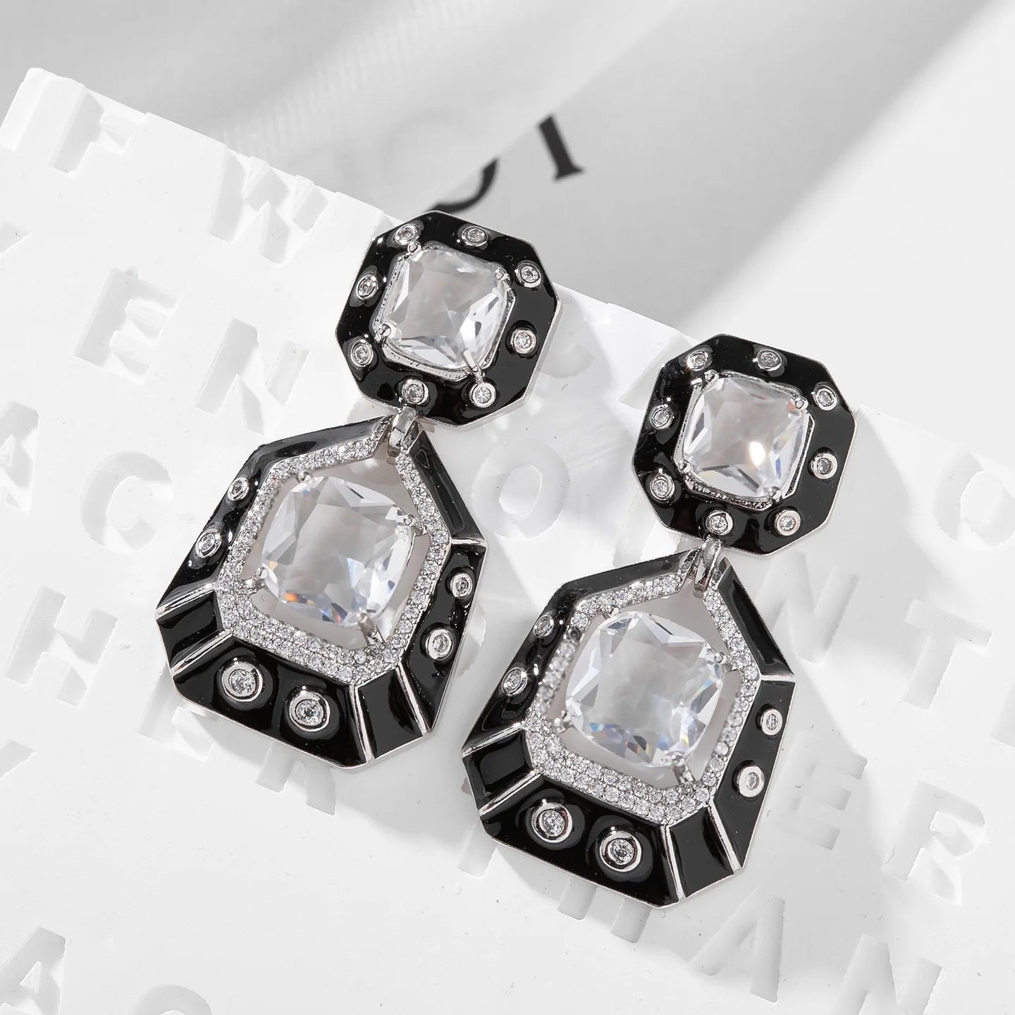 Bilincolor Geometric Zircon Quadrangle Light Luxury Earrings  for Women