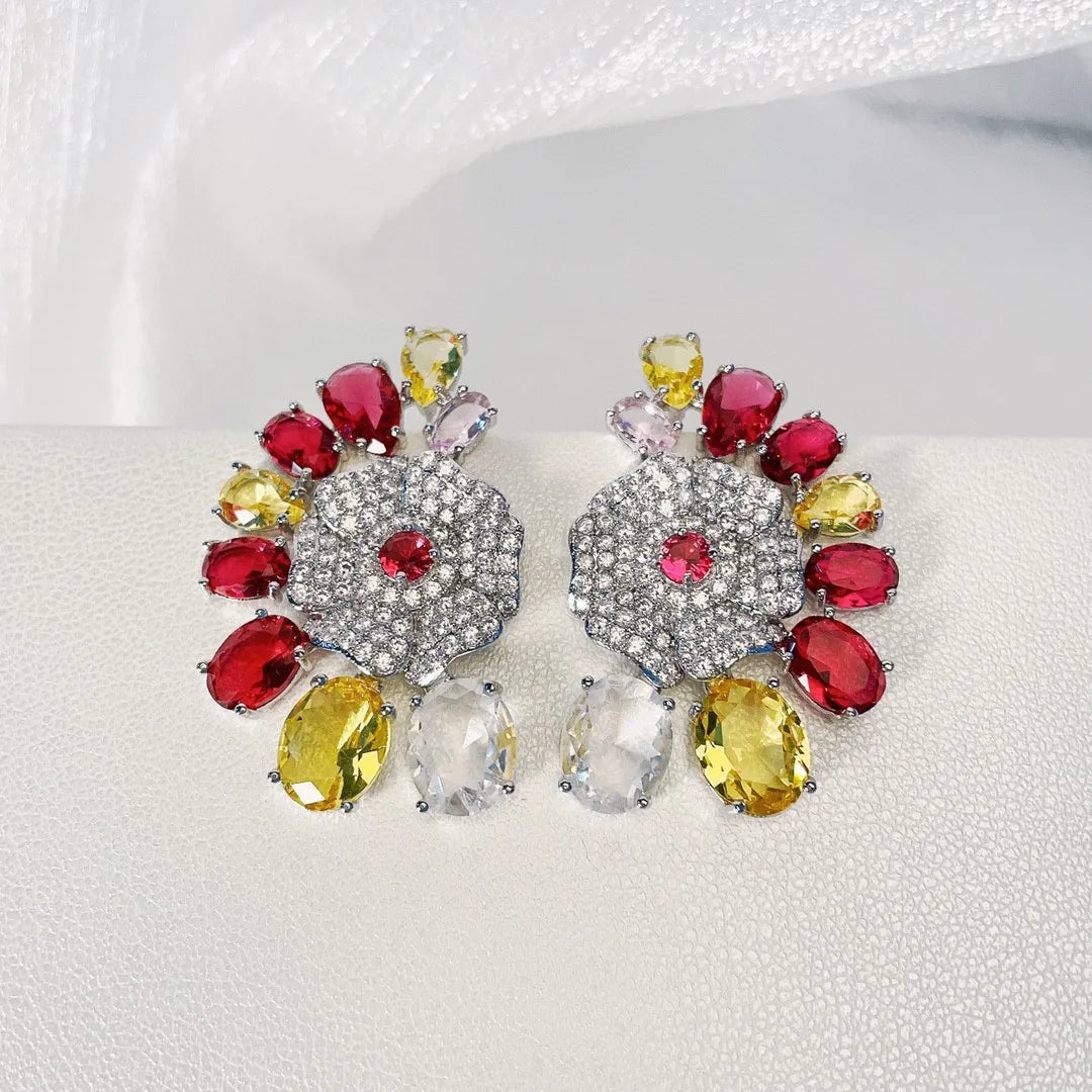 Bilincolor Fashion Fresh and Colorful Zircon Flower Earrings for Women