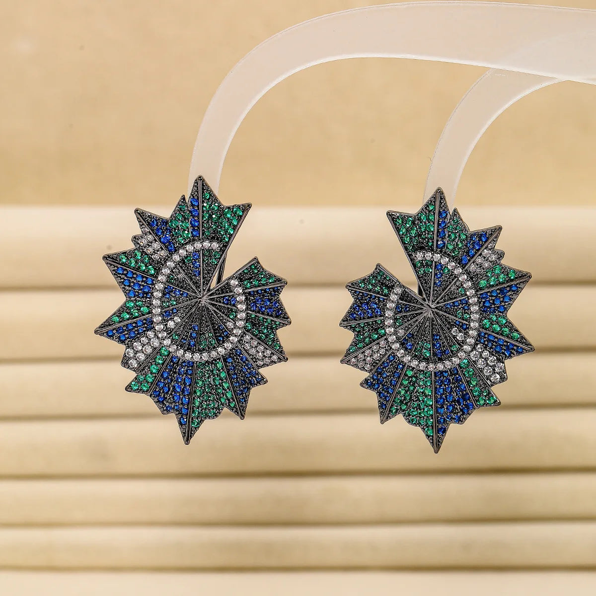 Bilincolor Leaf Shaped Micro Inlaid Zircon Earrings  for Women