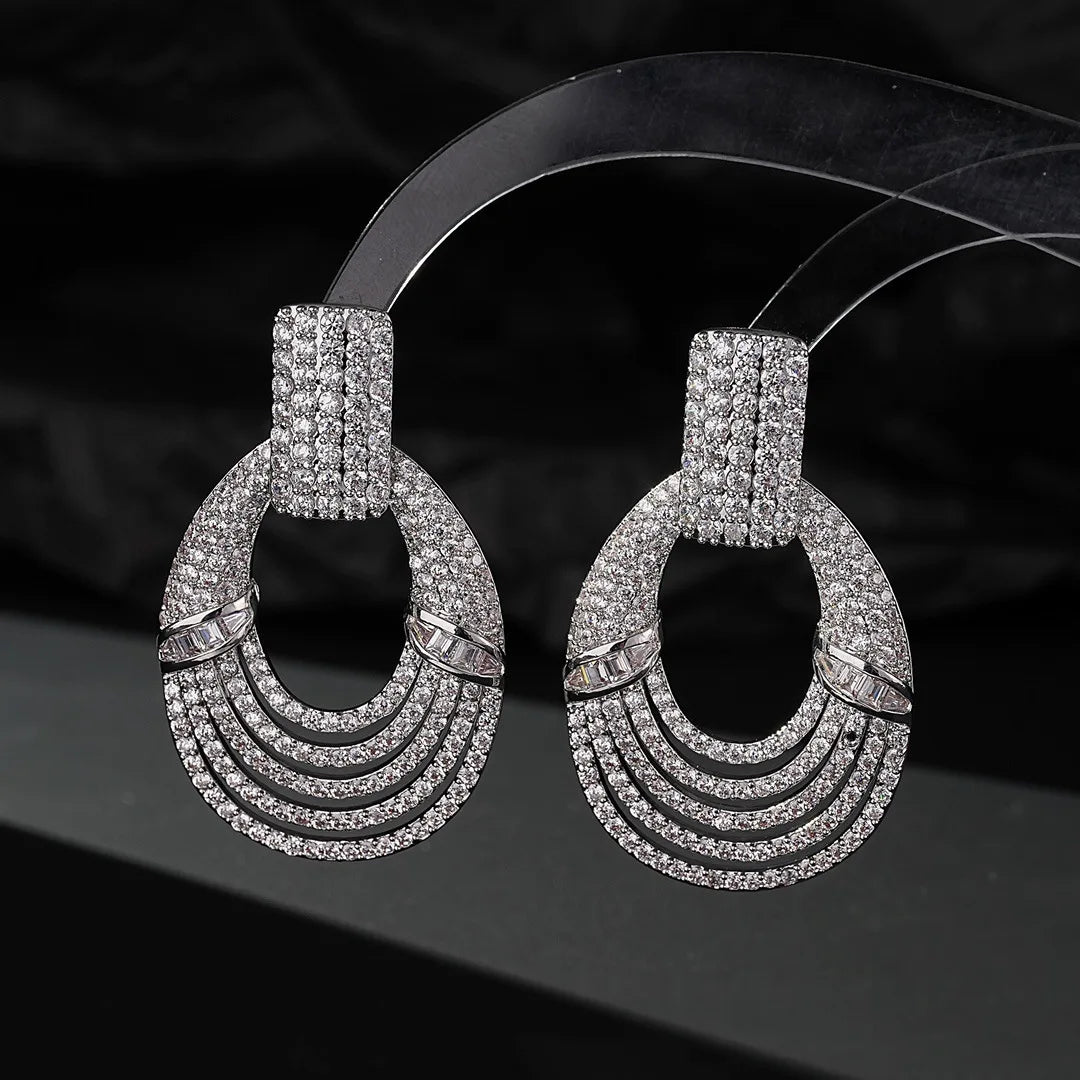 Bilincolor Fashionable Line Elliptical Light Luxury Zircon Earrings for Women