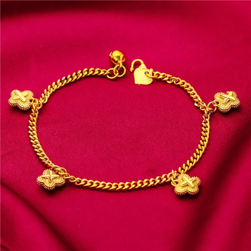 Yellow Gold Color Charm Bracelets For Women Multi Hearts Keys Stars Chain Bracelet Wristband Pulsera Femme Trendy Jewelry Gifts