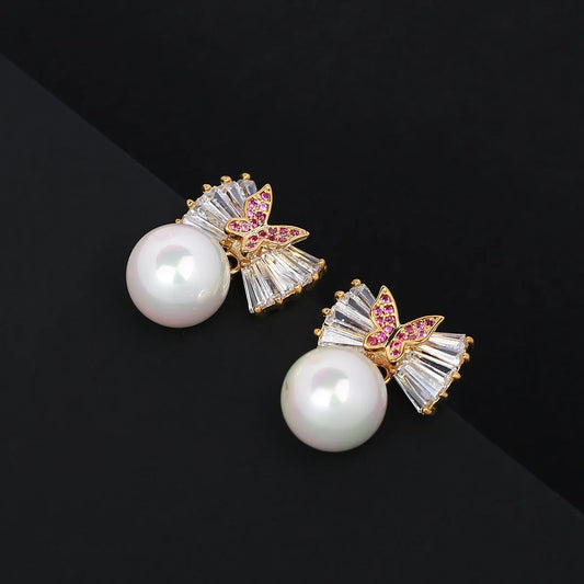 Luxury Anti Allergy Pearl Zircon Earrings  For Women or Girls  Chrismas' Gift