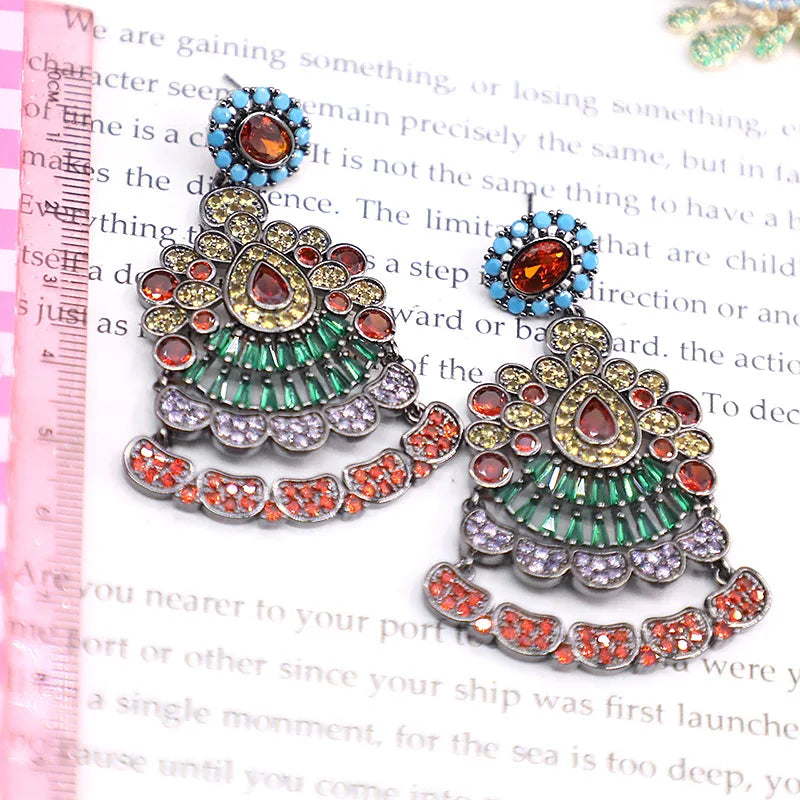 Bilincolor Micro Set Zircon Indian Style Water Drop Earrings for Women