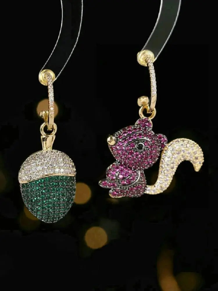 Bilincolor Squirrel Fruit Zircon Shaped Earrings for Women