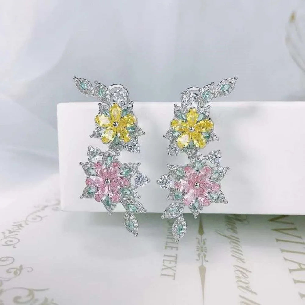 Bilincolor Light Luxury and Beautiful Colored Zircon Flower Earrings  for Women