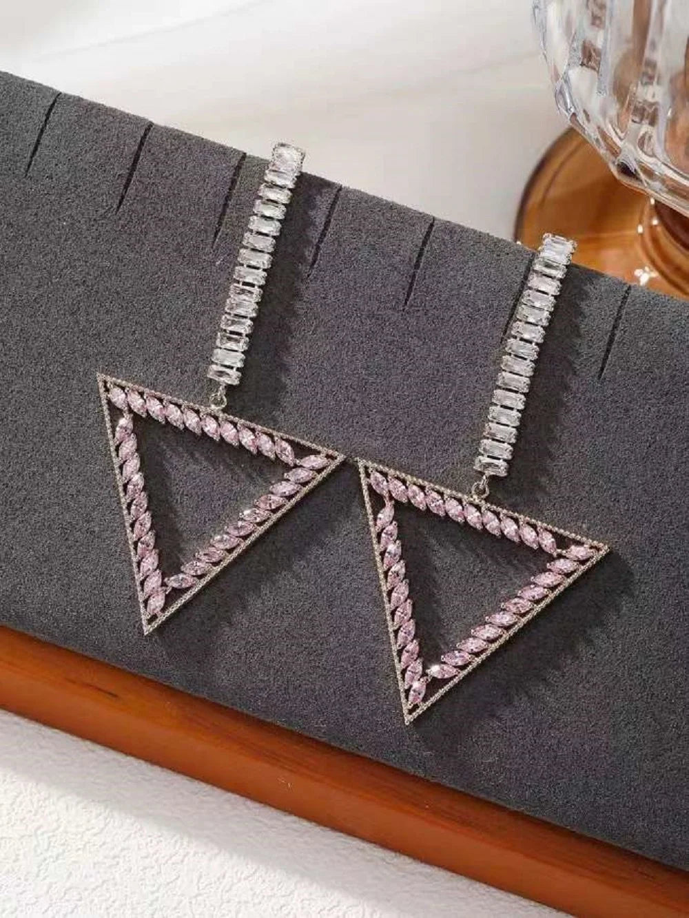 Bilincolor Light Luxury Micro Inlaid Geometric Triangle Earrings for Women