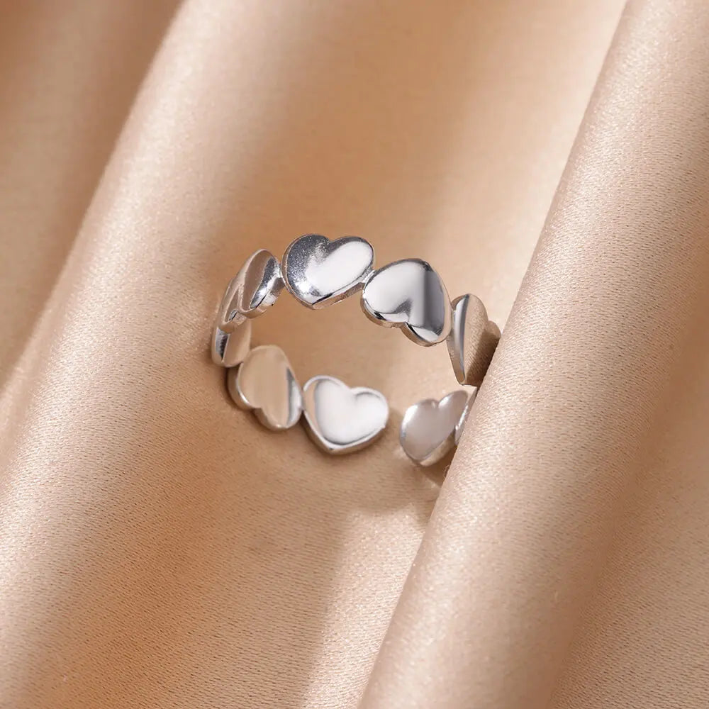 Stainless Steel Rings for Women Gold Color Heart Ring 2024 Trend New in Waterproof Aesthetic Couple Band Jewelry anillos mujer