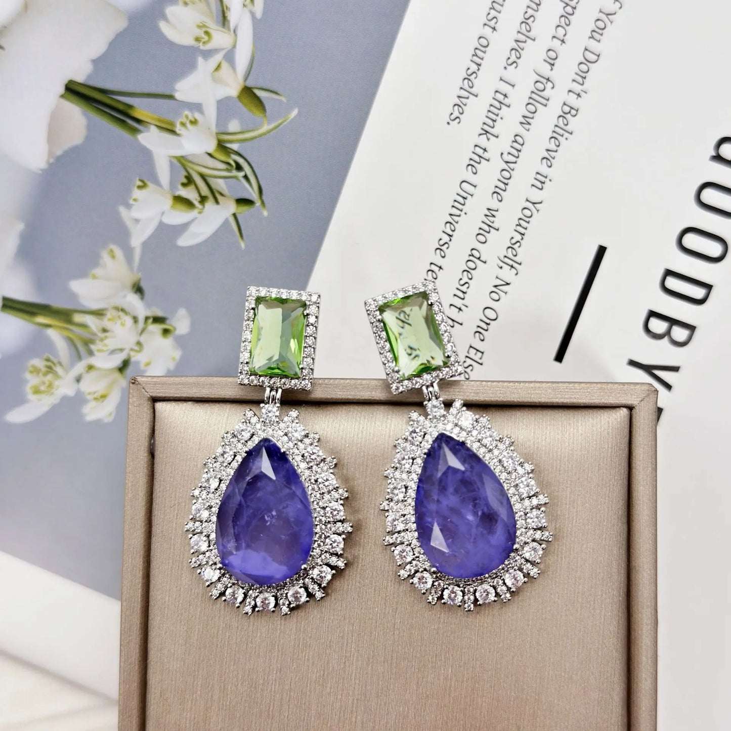 Bilincolor Geometric Water Droplet Shaped Colored Zircon Earrings For Women