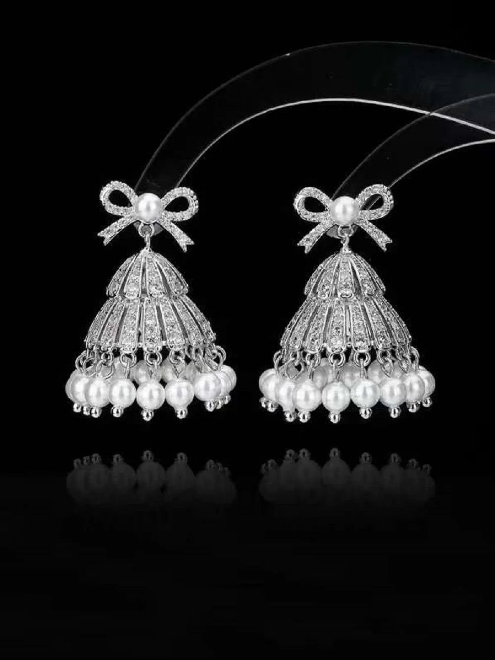 Bilincolor Light Luxury Heavy Industry Pearl Tassel Wind Chime Earrings for Women