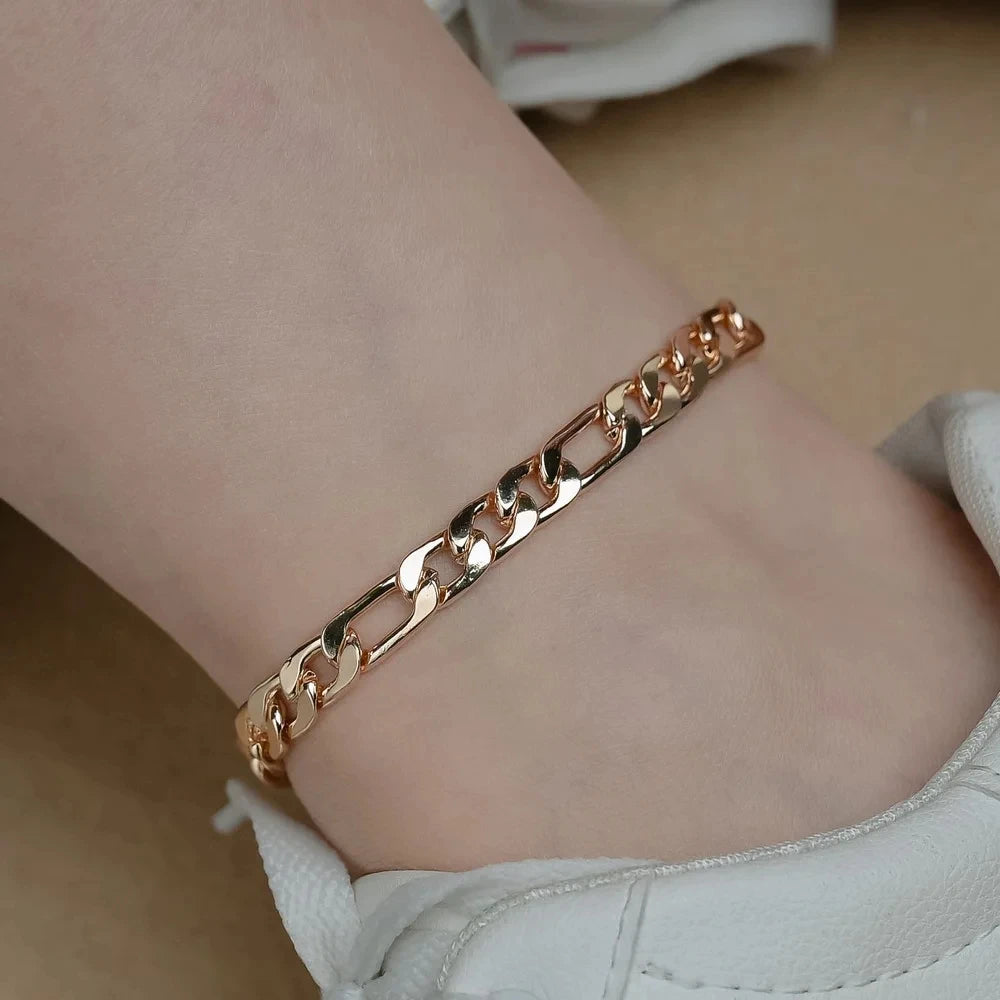 18k Rose Gold Color 4mm Figaro Link Chain Bracelets on Leg Anklet Foot Accessories Barefoot Sandals Jewelry