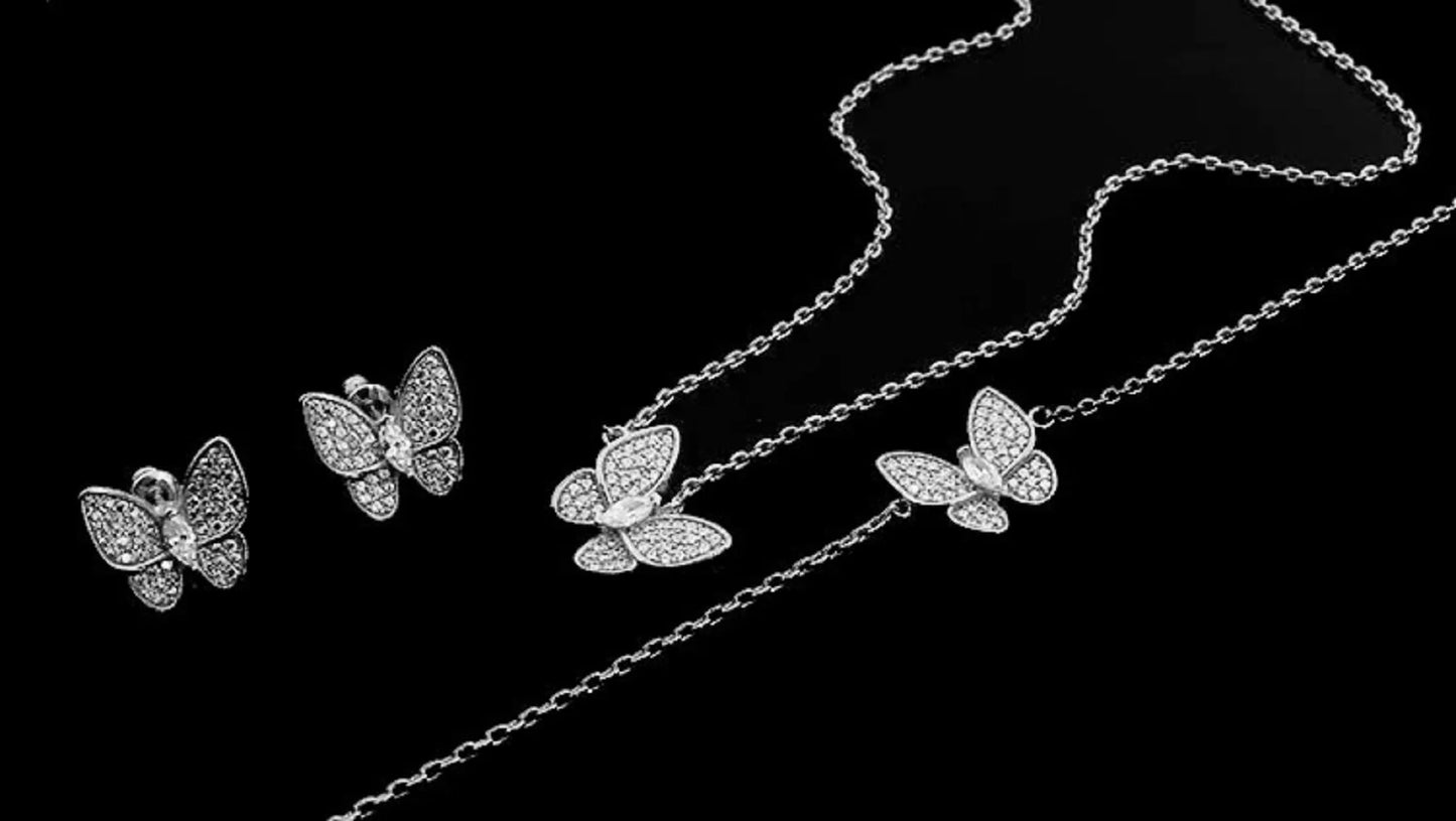 Billincolor  Tiny Full Filled Cubic Zirconia Butterfly Charming Chain Bracelet for Women