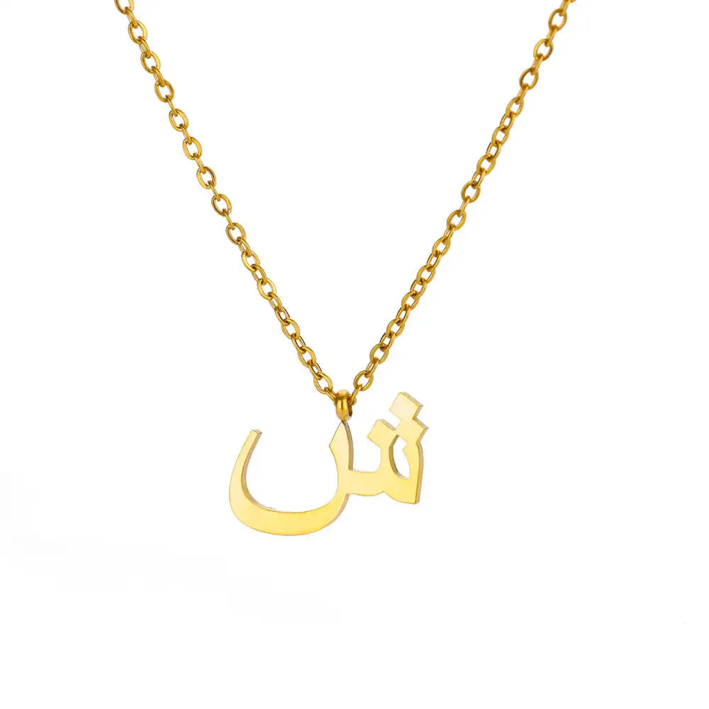 Arabic Letter Pendant Necklaces for Women Gold Color Initials Necklace 2024 Trend New Alphabet Stainless Steel Jewelry collar