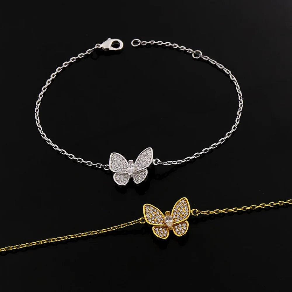 Billincolor  Tiny Full Filled Cubic Zirconia Butterfly Charming Chain Bracelet for Women