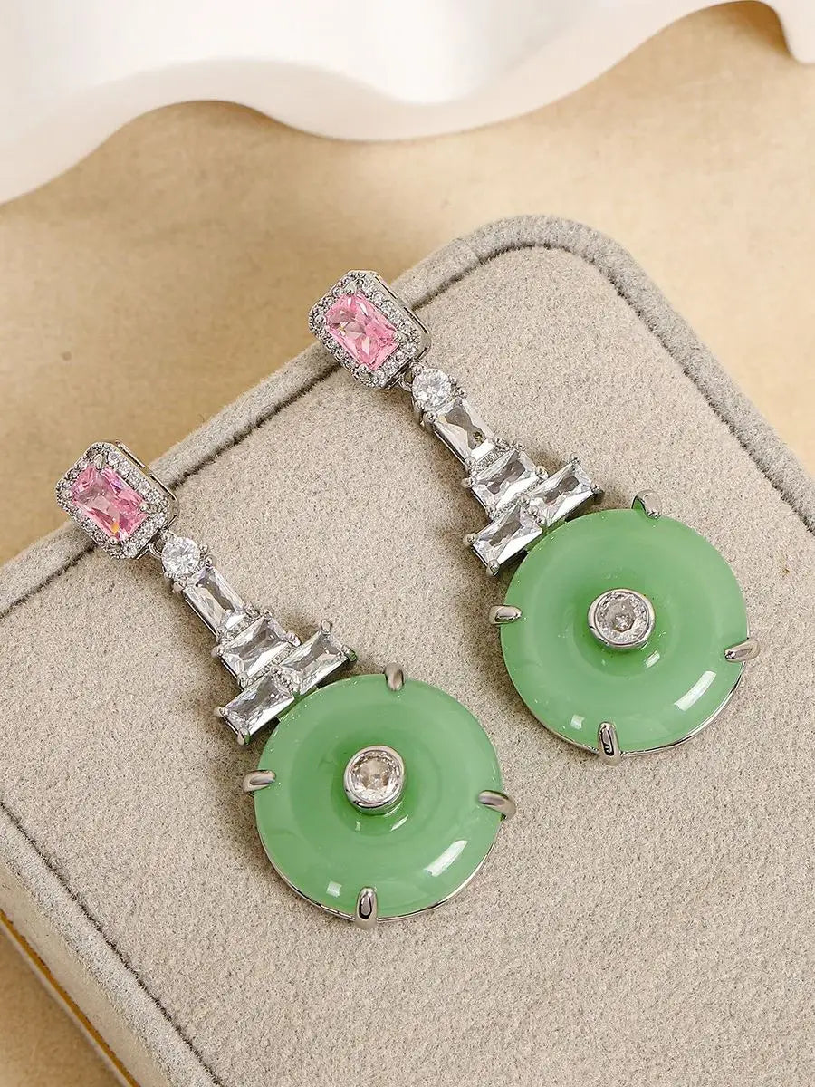 Bilincolor New Chinese Style Green Safety Buckle Earrings for Women