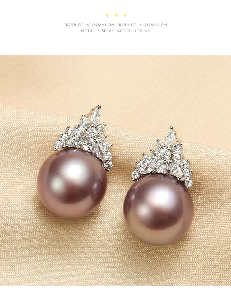 Bilincolor Silver Purple  Freshwater Pearl Earrings For Gift  or Party