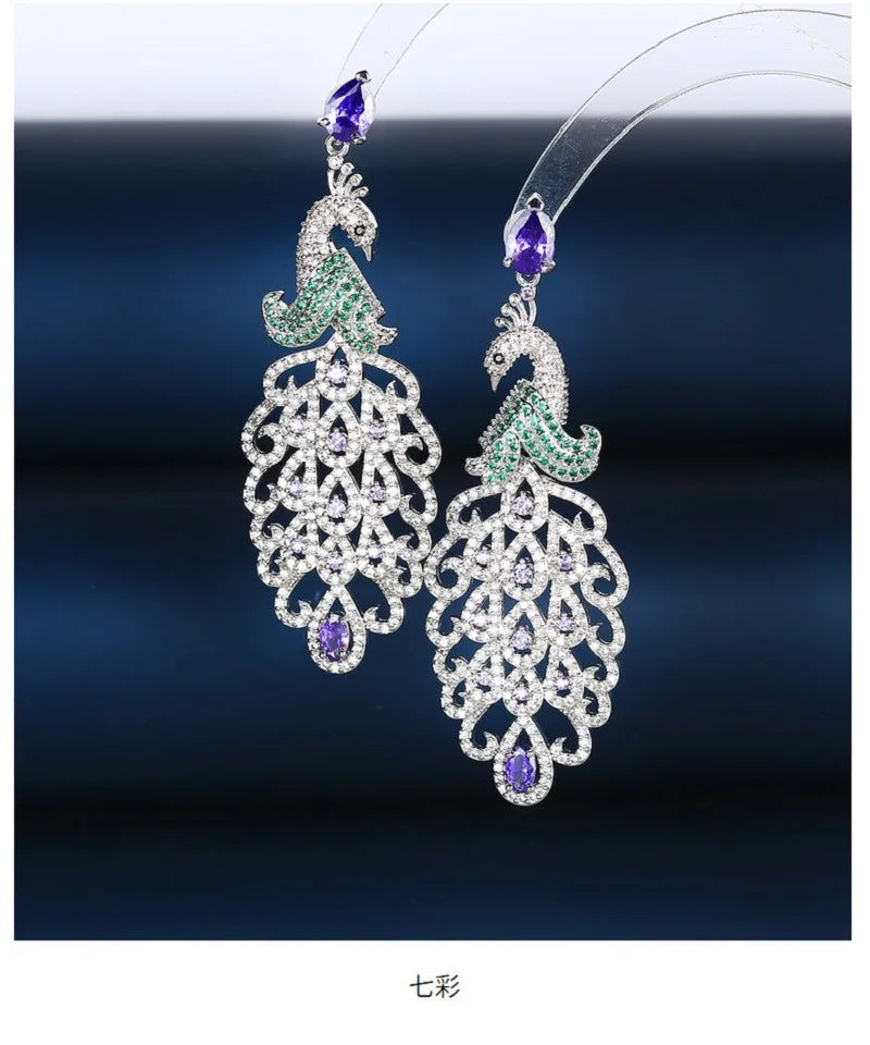 Bilincolor Luxury  Zircon Peacock Earrings for Wedding or Party