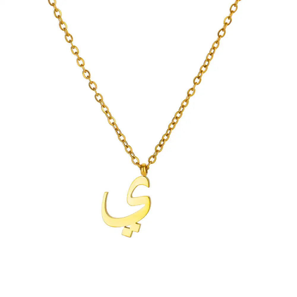 Arabic Letter Pendant Necklaces for Women Gold Color Initials Necklace 2024 Trend New Alphabet Stainless Steel Jewelry collar