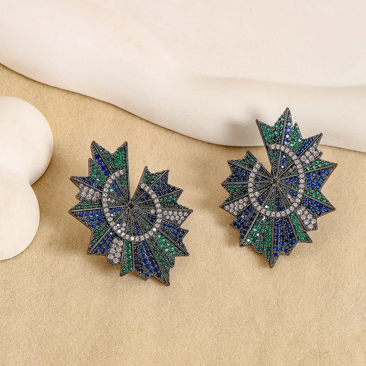 Bilincolor Leaf Shaped Micro Inlaid Zircon Earrings  for Women