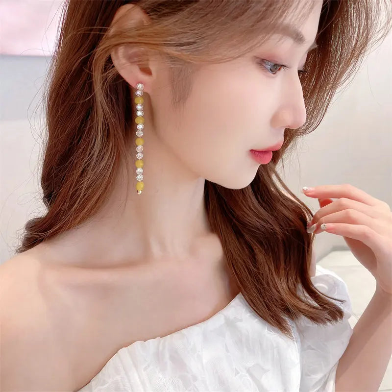 Bilincolor Korean Version Zircon Bead Chain Long Earrings for Wedding or Party