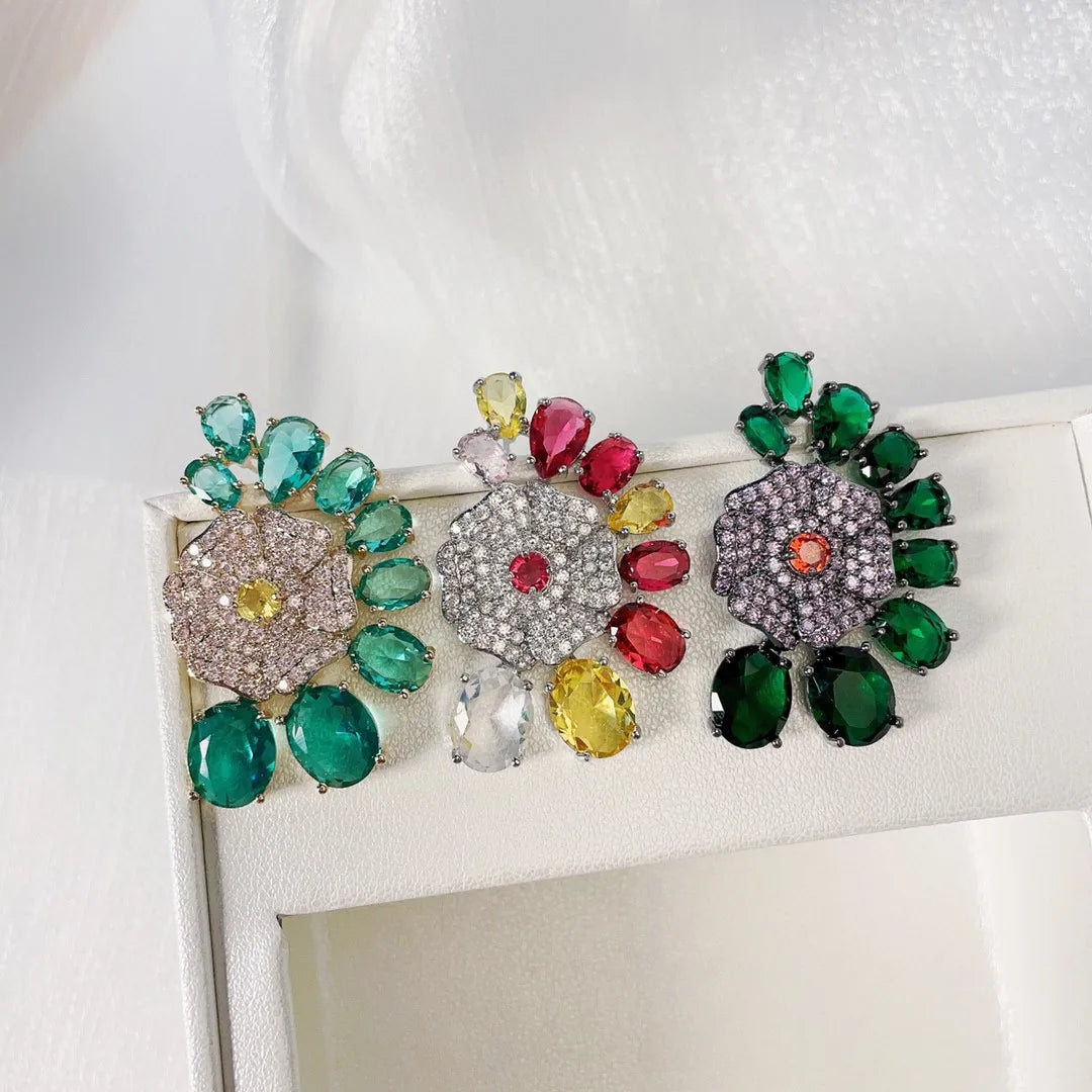 Bilincolor Fashion Fresh and Colorful Zircon Flower Earrings for Women