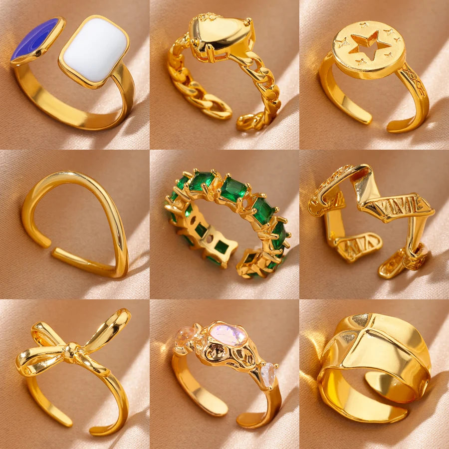 Trendy Rings for Women Open Gold Color Stainless Steel Ring Female Simple Couple Bowknot Band Aesthetic Jewelry anillos mujer