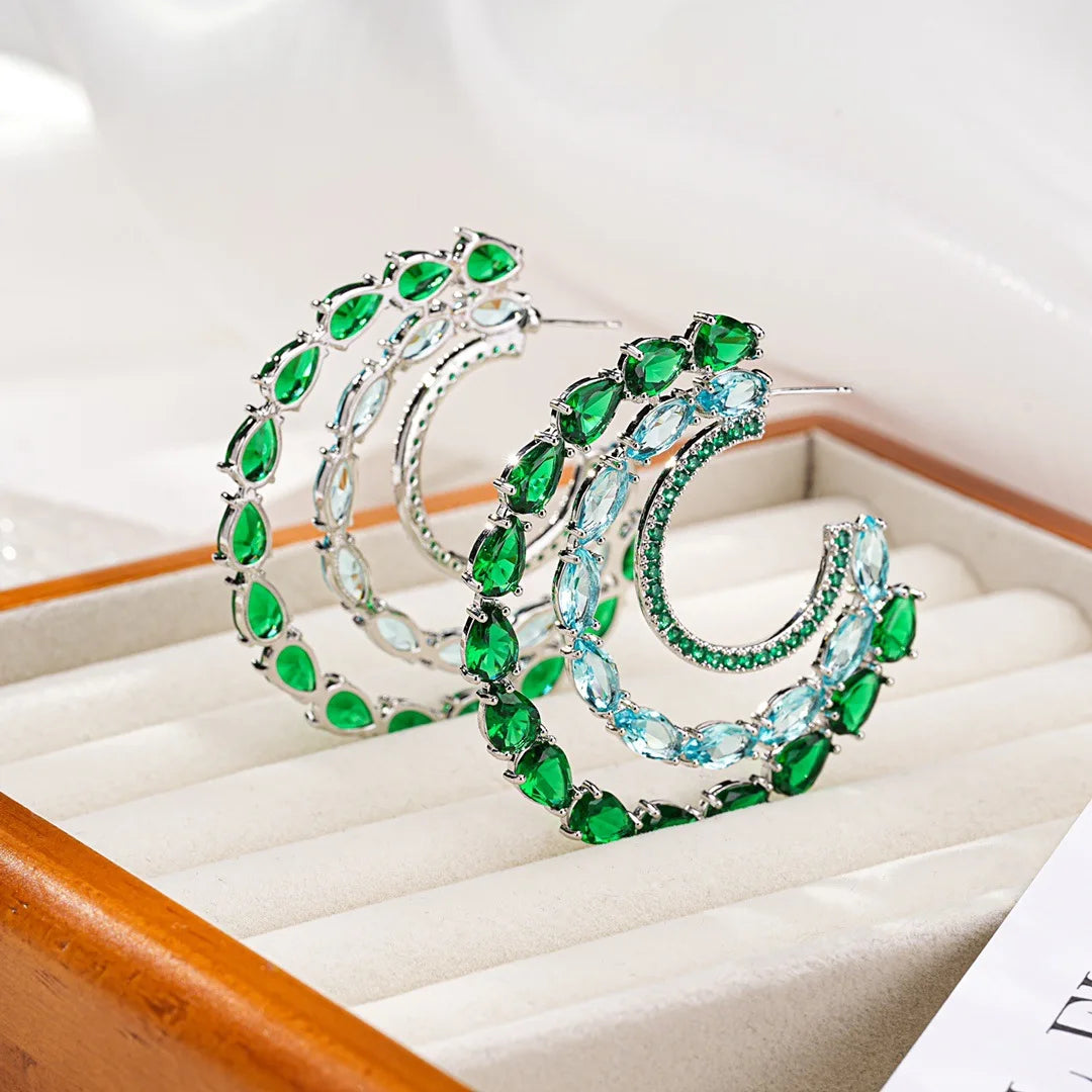 Bilincolor  C-shaped Colored Zircon Earrings For Women