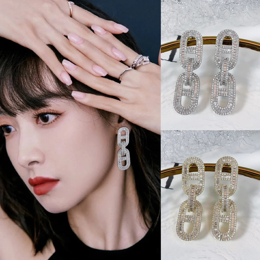 Bilincolor Light Luxury Fashion Double Layer Ring Micro Set Zircon Earrings for Women