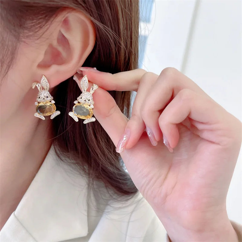 Bilincolor Zircon Chinese Year of Rabbit Refined  Earrings for Women