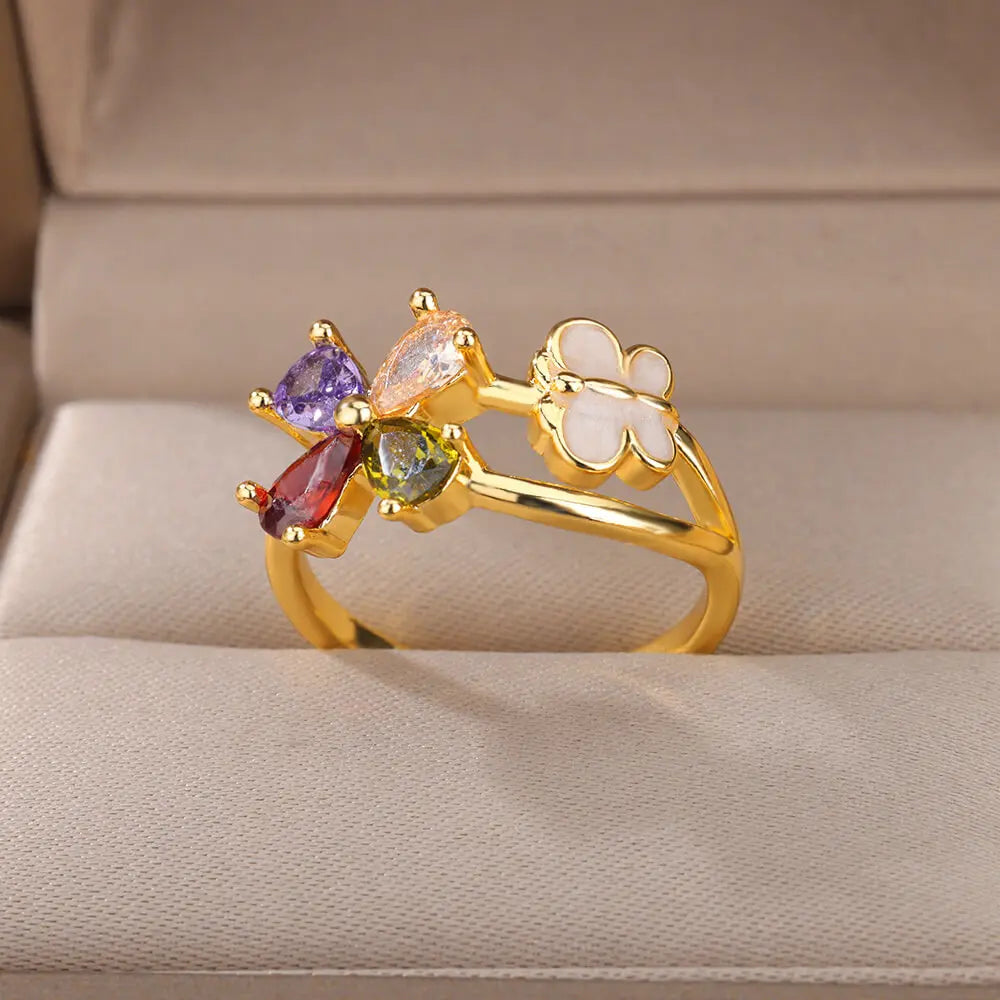 Colorful Butterfly Zircon Rings for Women Stainless Steel Gold Color Open Ring 2022 Trend Cubic Zirconia Wedding Jewelry anillos