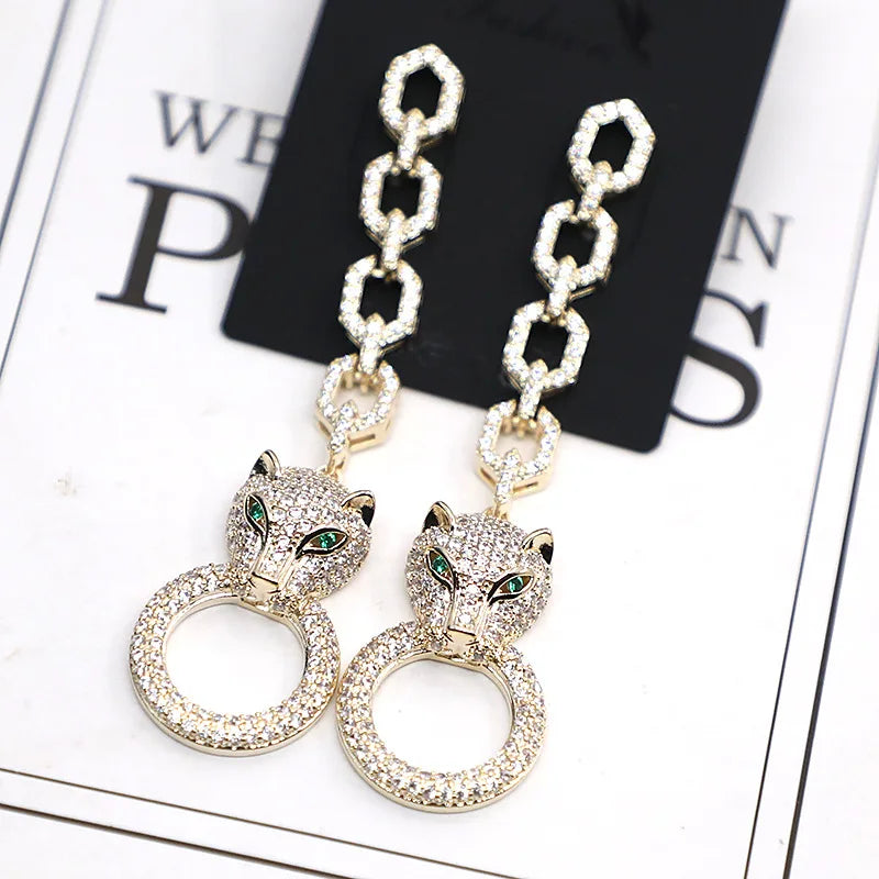 New Fashion Style Heavy Industry Micro Inlaid Zircon  plated Animal Leopard Earrings