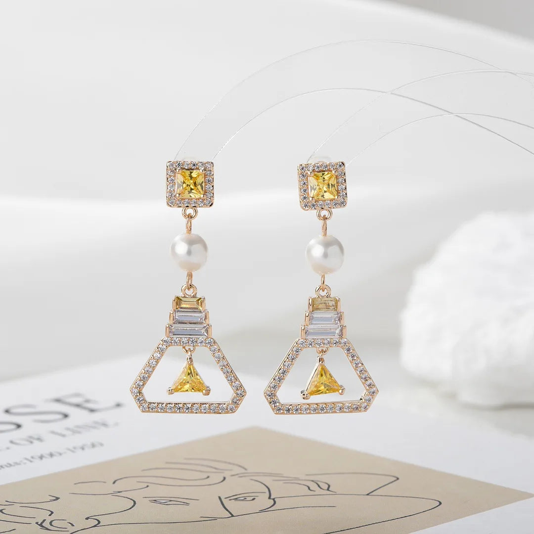 Bilincolor  Exquisite Triangular Colored Zircon Pearl Earrings for Women