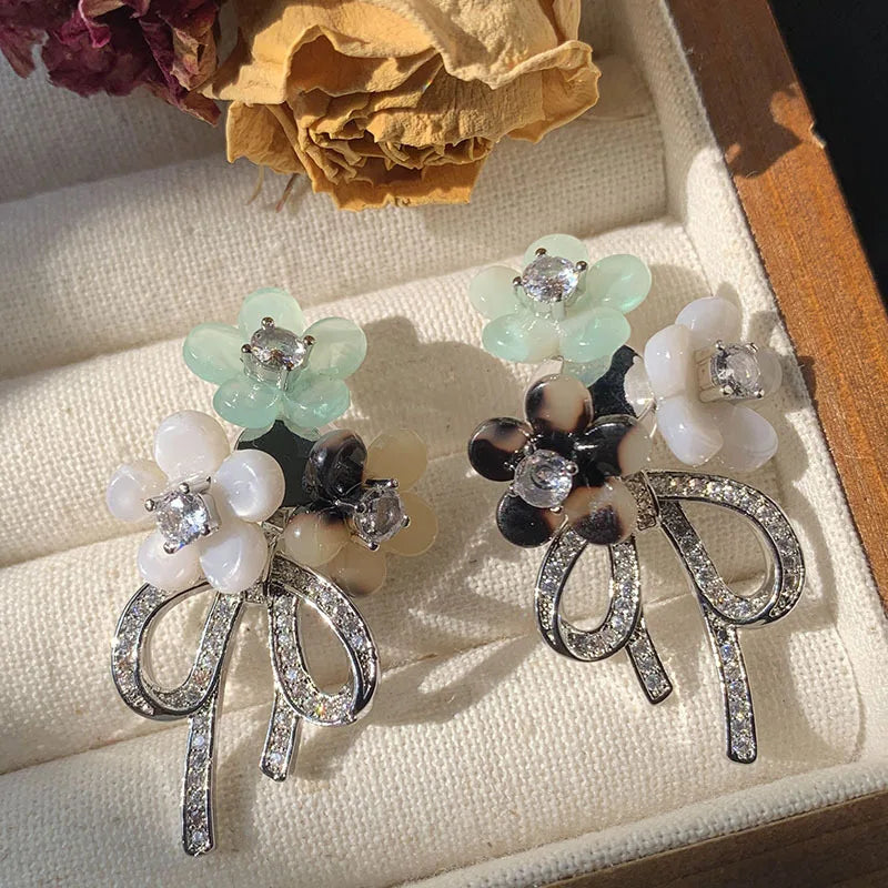 Bilincolor Two Ways to Wear Flower and Bow Earrings for Women