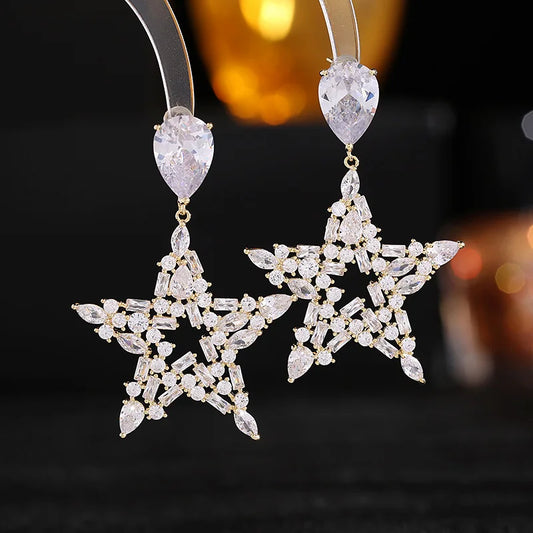 Bilincolor Light Luxury  Fashion  Zircon Five Star Earrings  for Wedding or Party