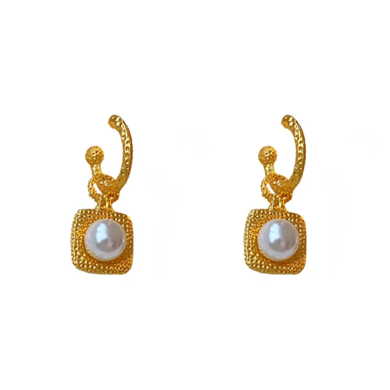 Bilincolor  Square Metal  invalid Pearl Earrings  for Women