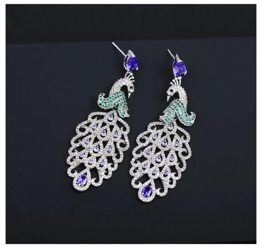 Bilincolor Luxury  Zircon Peacock Earrings for Wedding or Party