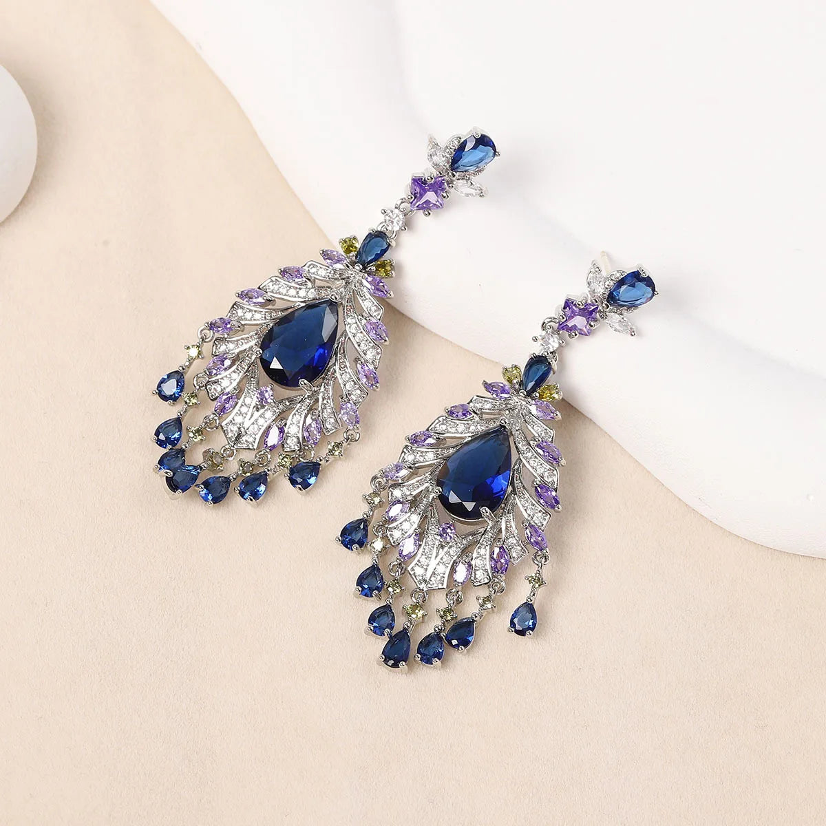 Bilincolor  Blue Tassel Droplet Shaped Earrings for Women