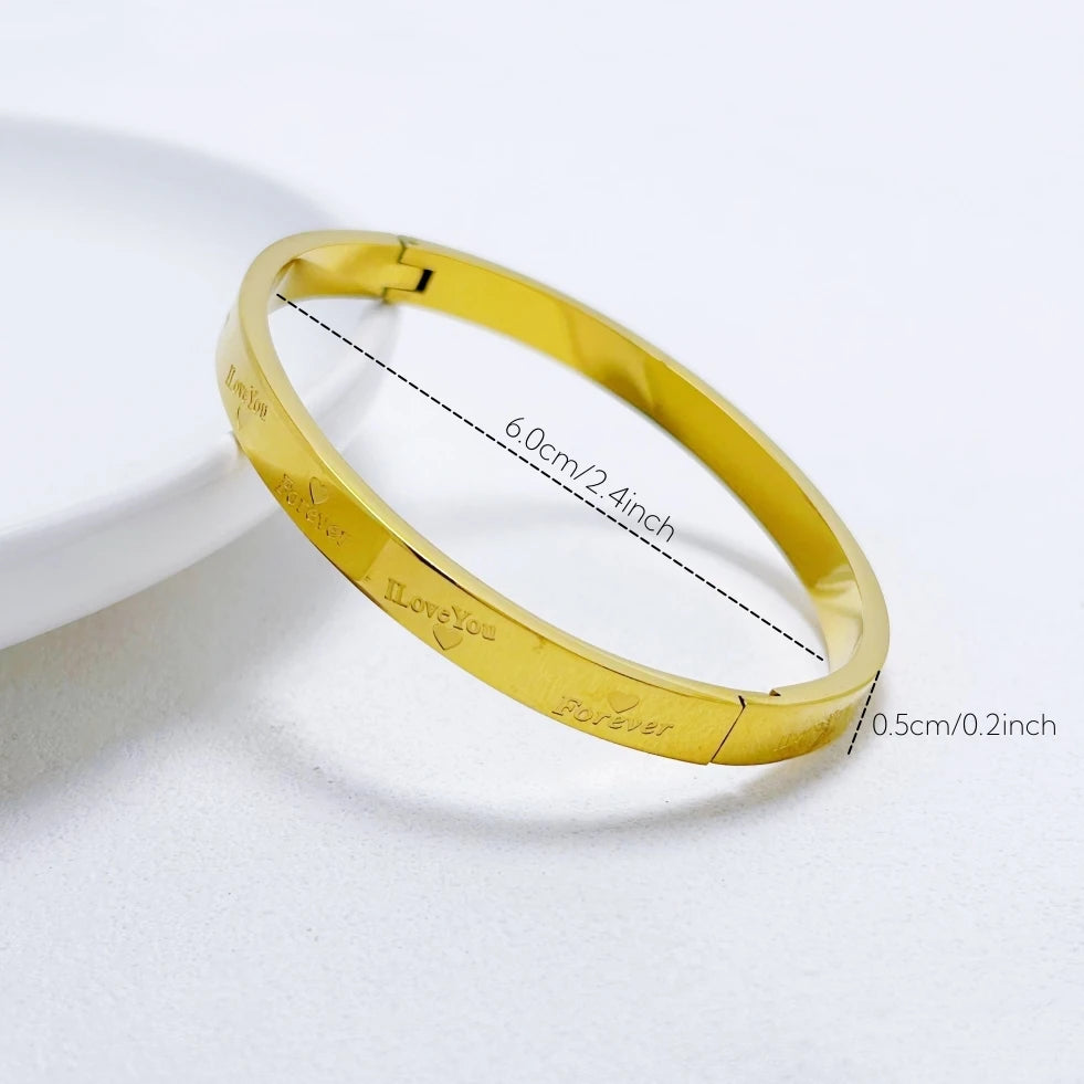 Women's Hand Bracelets Stainless Steel Gold/ Silver Color 5mm Love Letter Cuff Bangles Wristband Waterproof High Quality Jewelry