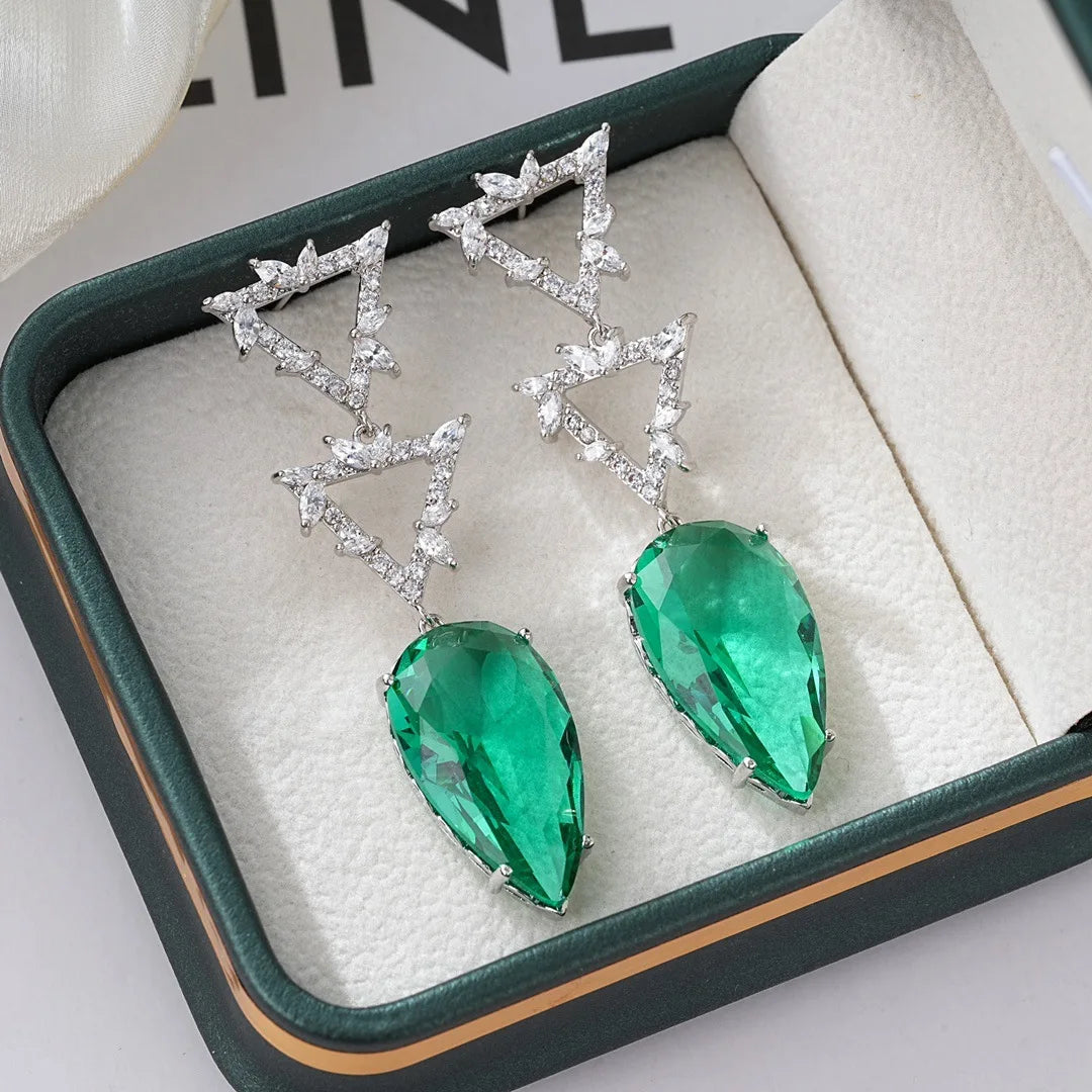 Bilincolor Fashionable and Luxury Water Drop Colored Zircon Earrings For Women