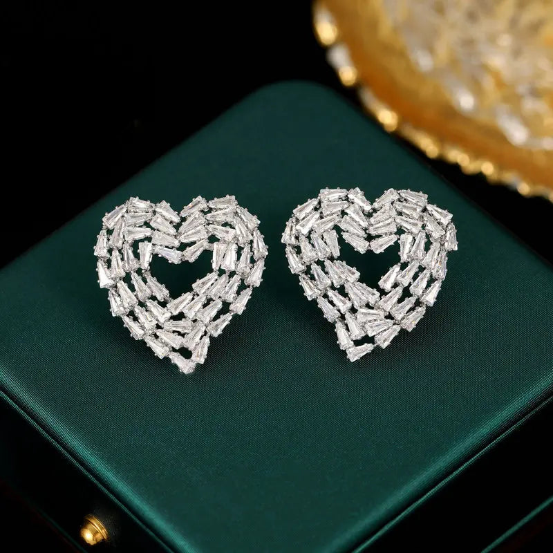 Bilincolor Korean Ftyle Square Zircon Heart-shaped Earrings for Party or Wedding