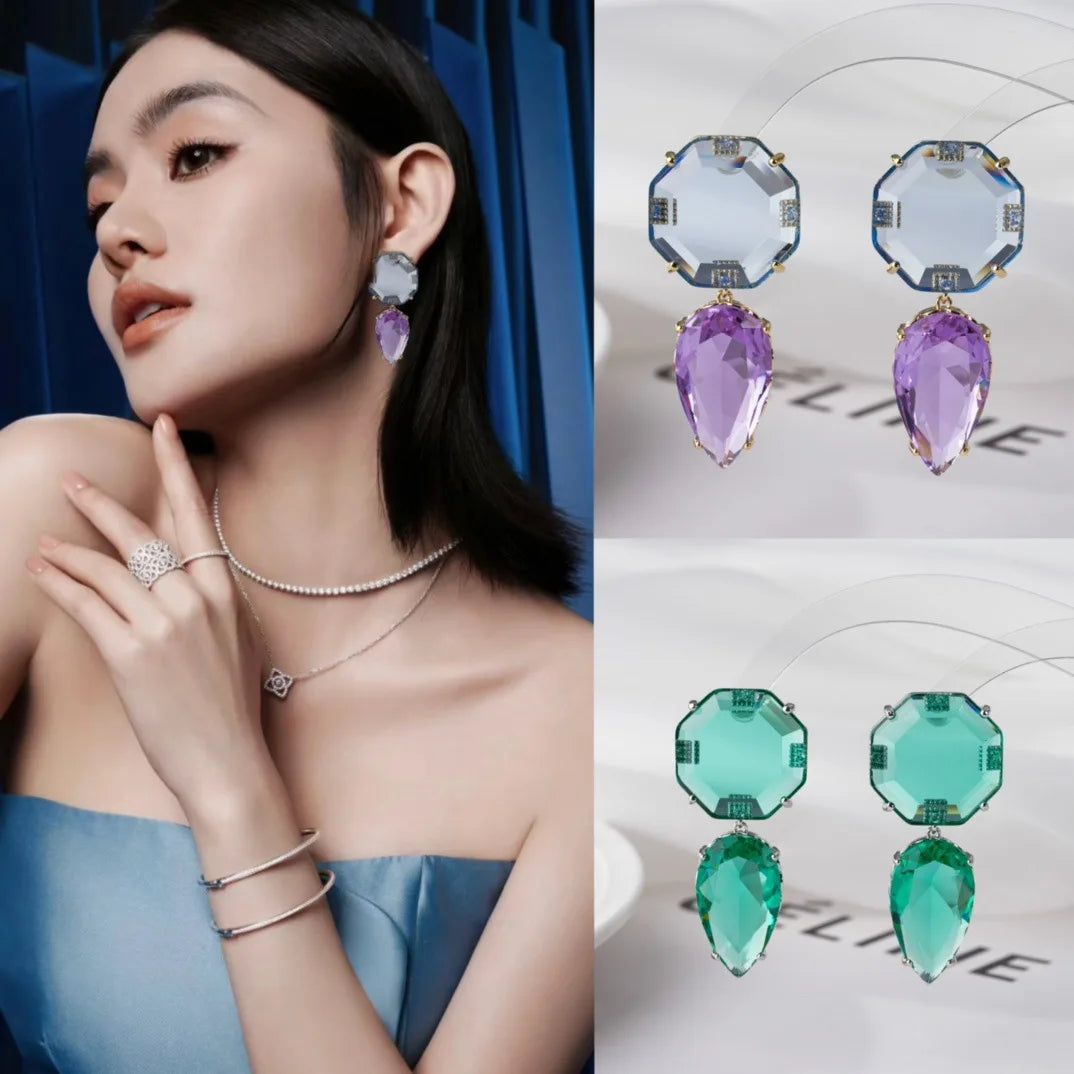 Bilincolor Fashionable and Fresh Geometric Colored Zircon Light Luxury Style Earrings For Women