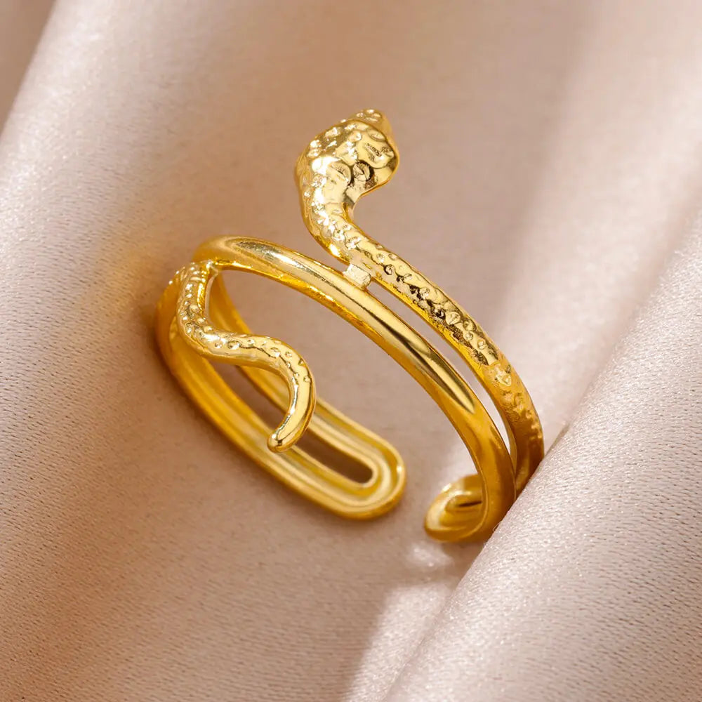 Snake Rings for Women Men Stainless Steel Ring Gothic Gold Color Couple hombres Aesthetic Jewelry Christmas Gift anillos mujer